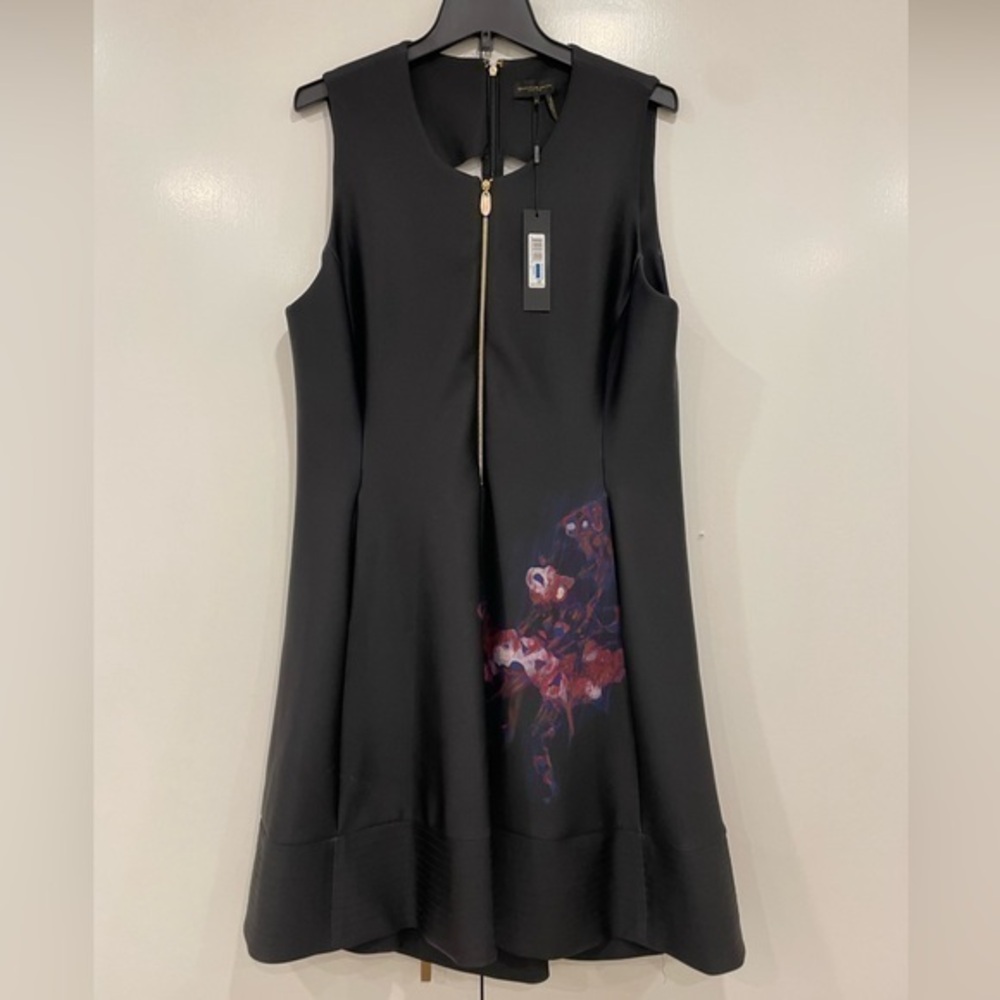 NWT! Donna Karan Scuba Zipper Skater Dress Floral Size XL